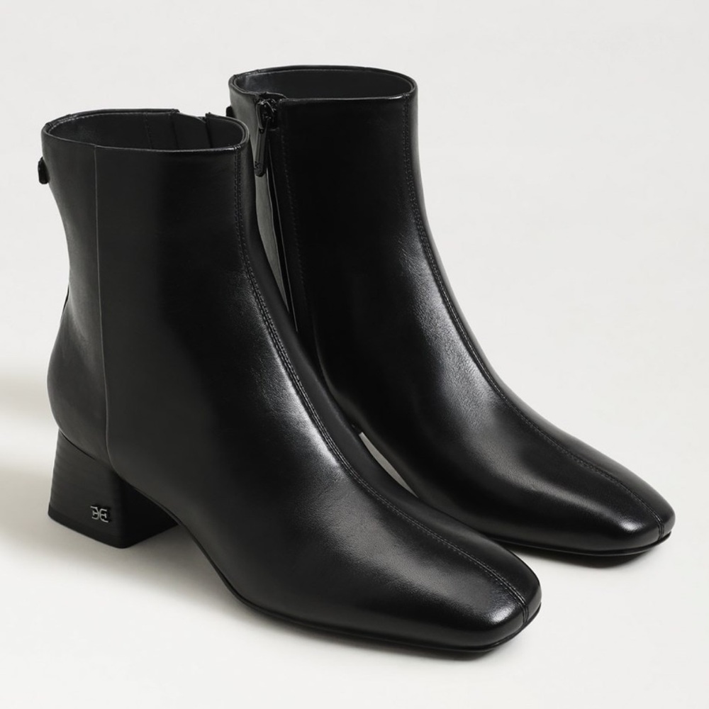 Sam Edelman Paige Black Leather Square Toe Zip Bootie NEW S-524 Sz 6